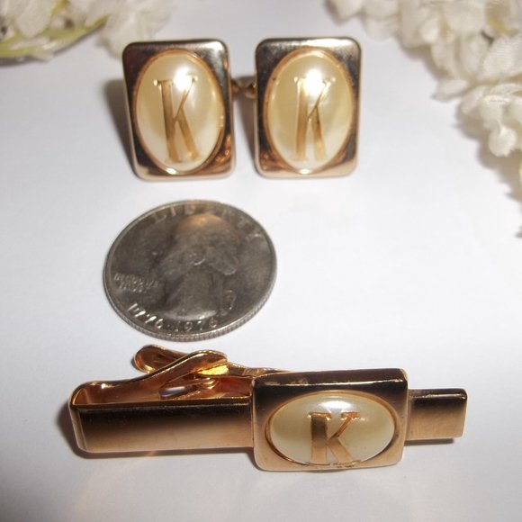 VINTAGE Swank, Swank Cufflink, Swank Tie Clip, Swank Men's K Initial Letter 8316 - Picture 2 of 10